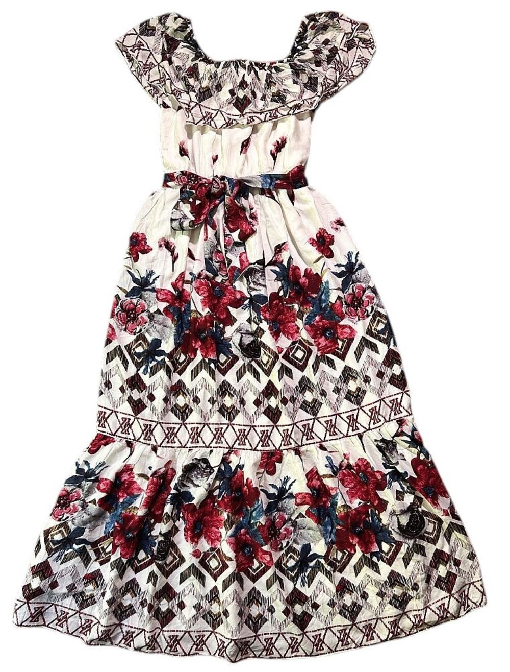 Magnolia Boutique Off The Shoulder Lined Floral Ruffle Hem Maxi Dress Small